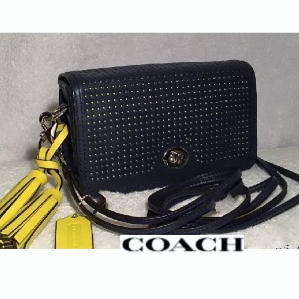 New $298 COACH Perforated Leather Penny Tassel Shoulder Purse Crossbody 22387